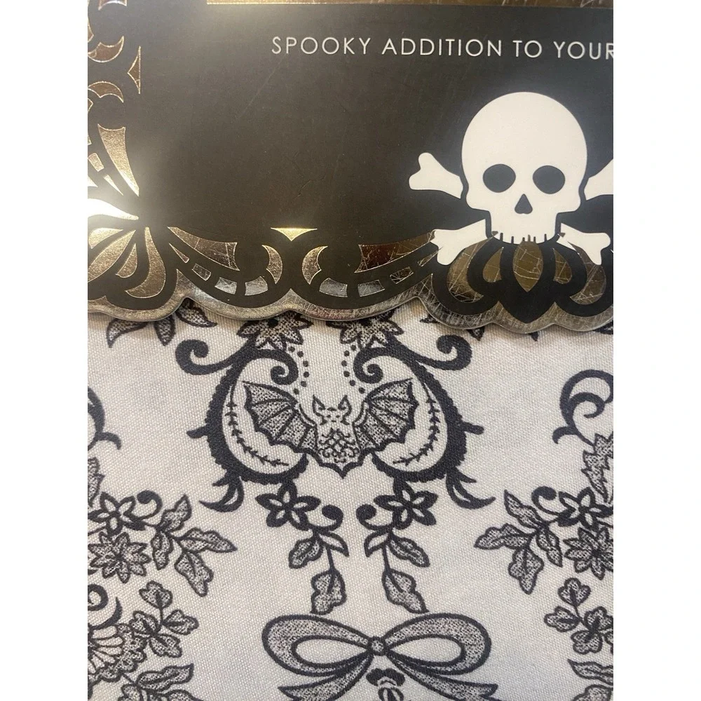 Madame Bones Queen Sheet Set Black Gray Skull Bat Damask Spooky Halloween